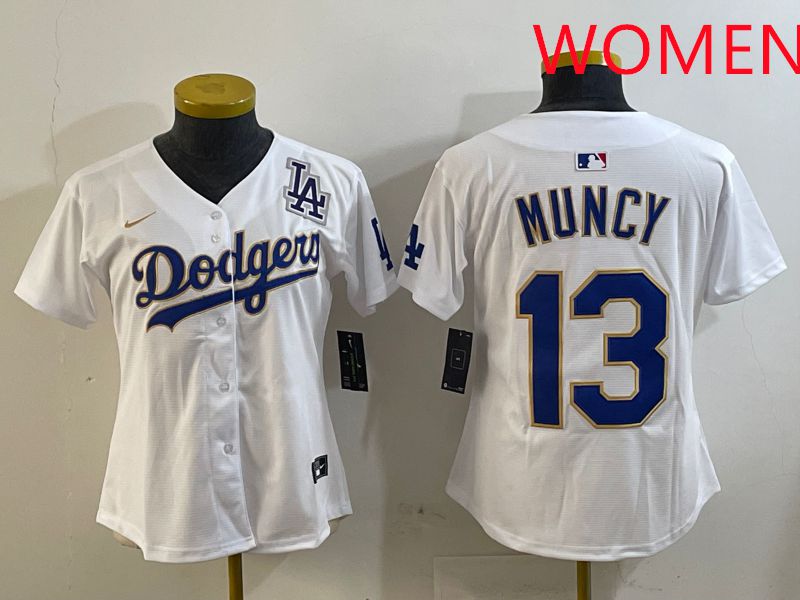 Women Los Angeles Dodgers #13 Muncy White Gold Game 2025 Nike MLB Jersey style 4->women mlb jersey->Women Jersey